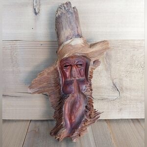 Vintage Wood Spirit Carving Forest Face Tree Wizard Sculpture Artisan